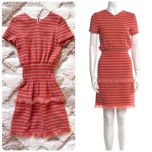 $400 maje tweed fringed striped fitted mini dress orange coral sz xs 34